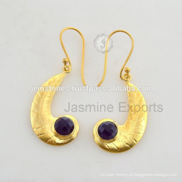 Vermeil Gold último diseño Bisel Earrings Joyería hecha a mano Gemstone Bezel pendiente en joyería de plata Fabricante